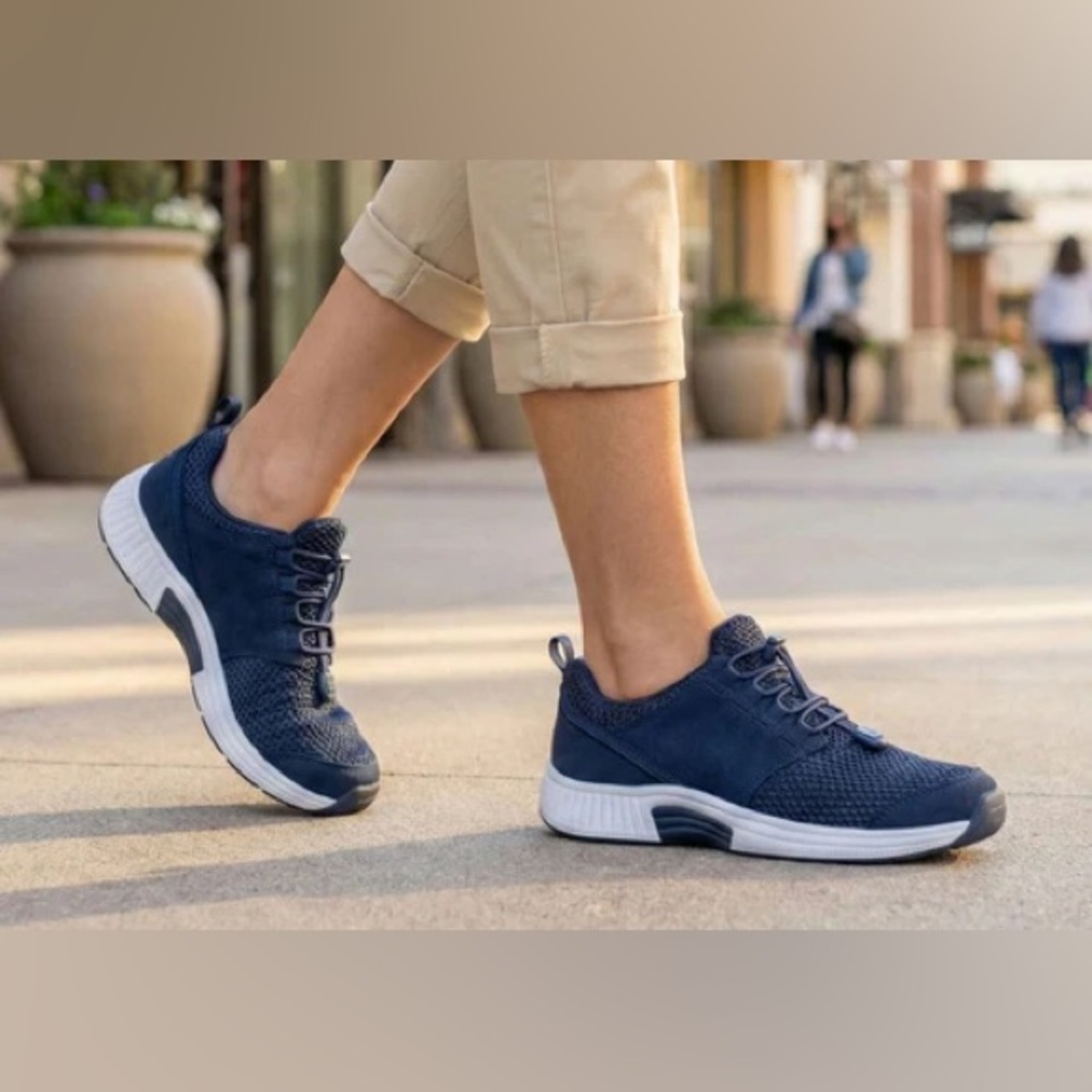 Orthofeet Womenās 8.5 B Navy Orthopedic Walking Shoes Arch Support Comfort